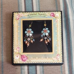 Michal Negrin Floral Blue and Gold Earrings